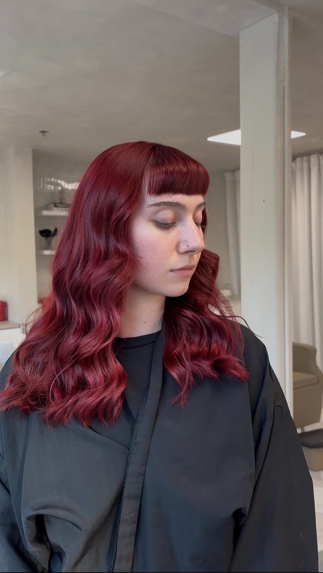 Crimson with Bangs, lived-in color
